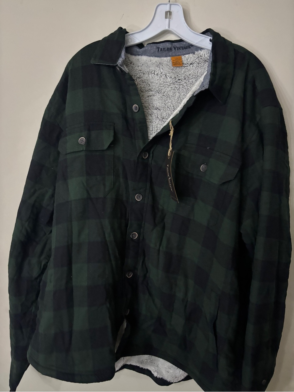 Tailor Vintage Green & Black Plaid Sherpa-Lined Shirt Jacket